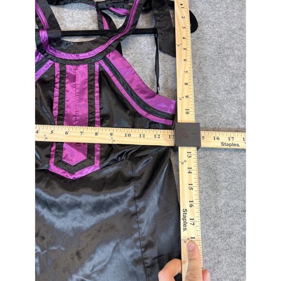 Vintage Y2K Rampage Satin Halter Top Womens Medium Black Purple Babydoll Boho - Picture 4 of 5